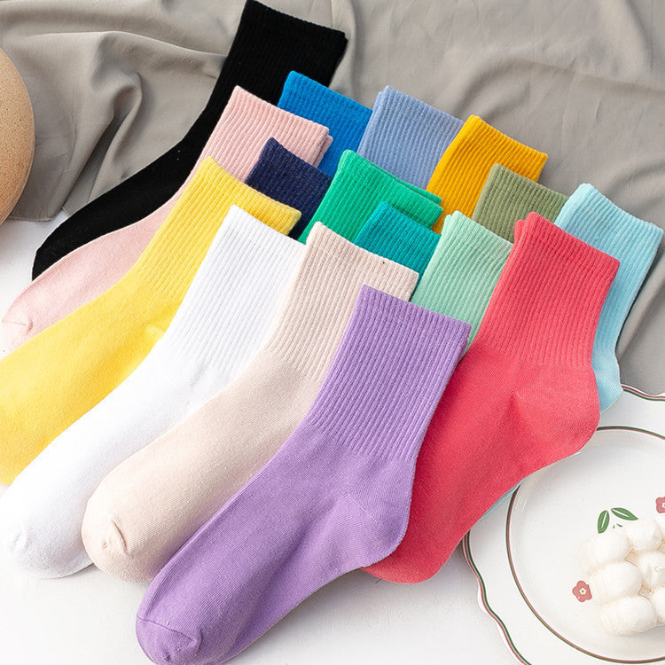 Candy-colored Mid-calf High Rubber Band Student Sports Socks