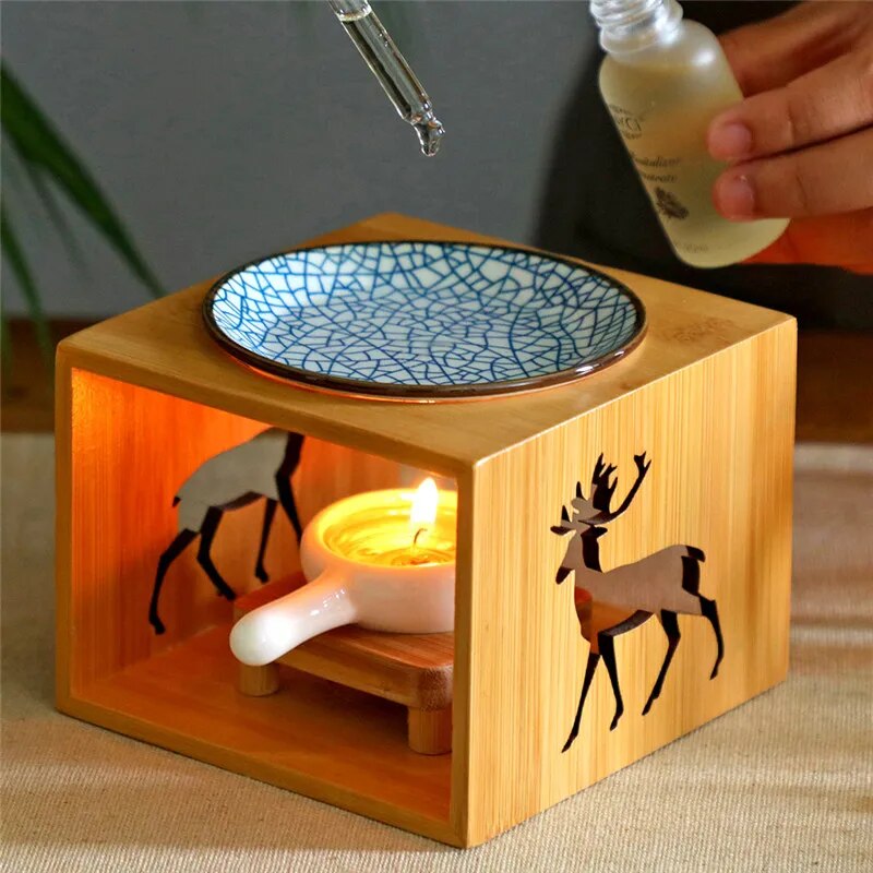 Bamboo Hollow Essential Oil Lamp Aroma Burner Candle Holder Romantic Candlestick Gifts Home Decoration Aromatherapy Fragrance