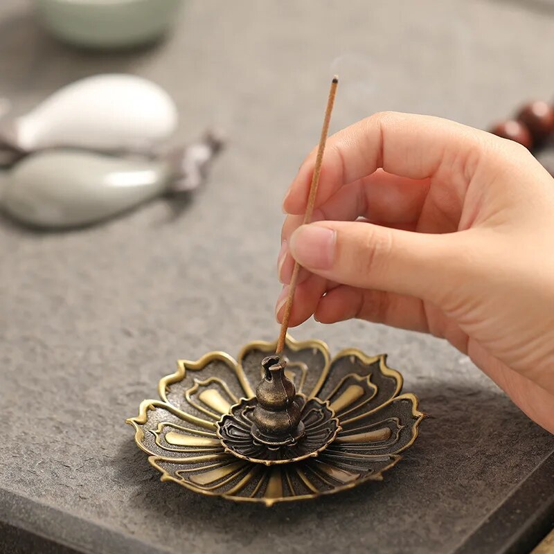 1set Retro Lotus  Incense Burner Base Three layers Fragrance plate Holder  Buddhism Censer Home Office Decoration Craft