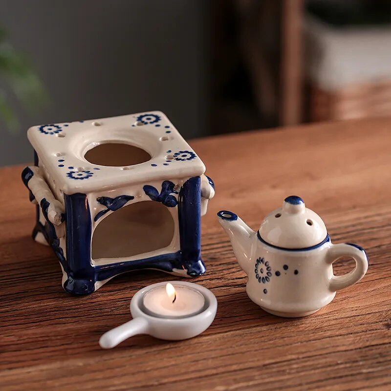 Retro Candle Essential Oils Burner Creative Ceramic Teapot Aromatherapy Oil Lamp Fragrance Burners for Home Decor