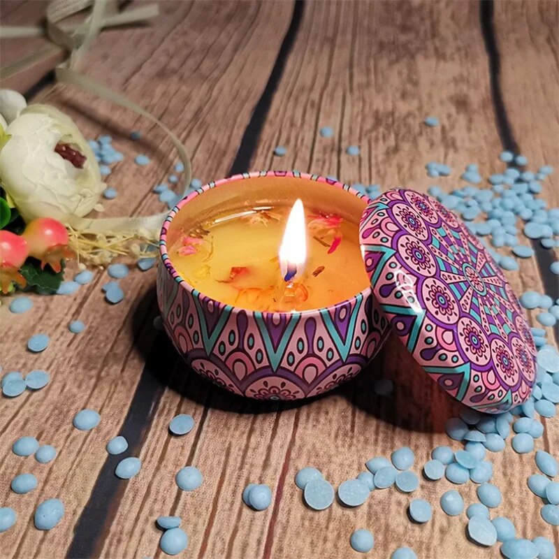 Scented candles Empty Box with flowers Tin Can Fragrance Handmade Scented Candle Natural Soy Wax Home Decoration