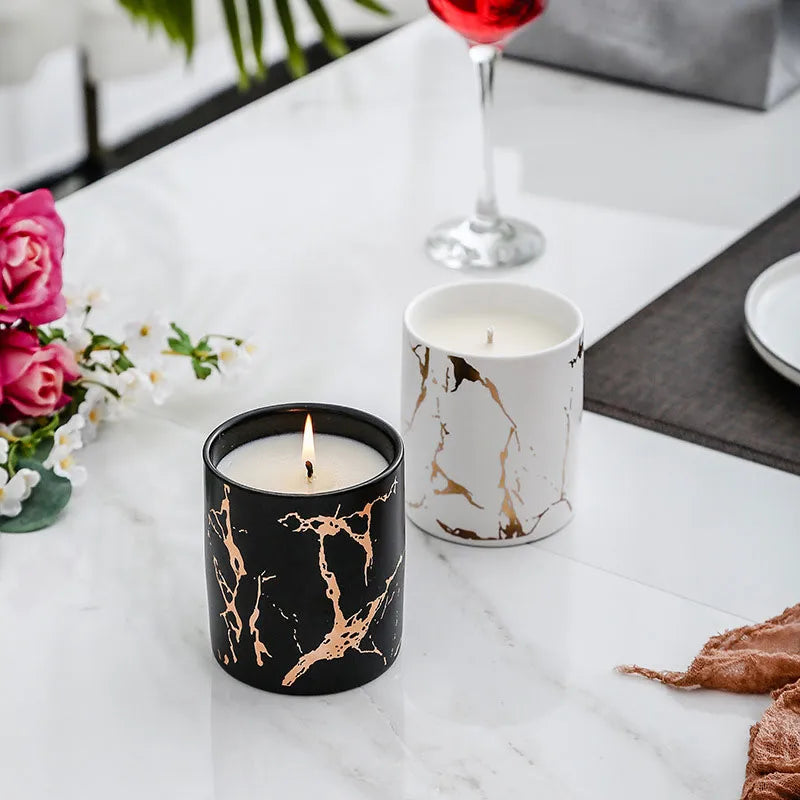 1pc Nordic Multifunctional Scented Candle Marble Pattern Cup Natural Soy Wax Aromatherapy Fragrance Girls Gifts Home Decor