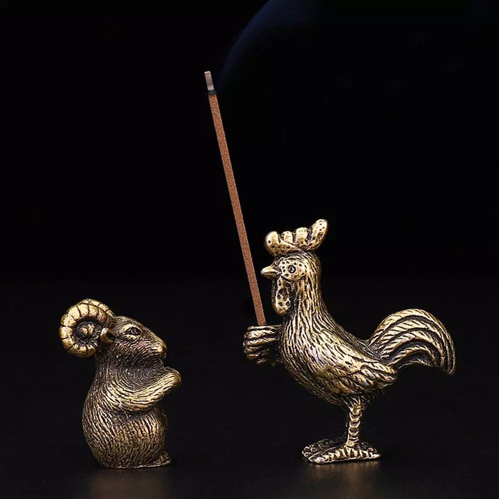 1Pcs Metal Incense Stick Holder Burner Censer Mini Chinese Zodiac Animal Design Joss Stick Stand for Home Fragrance Decoration
