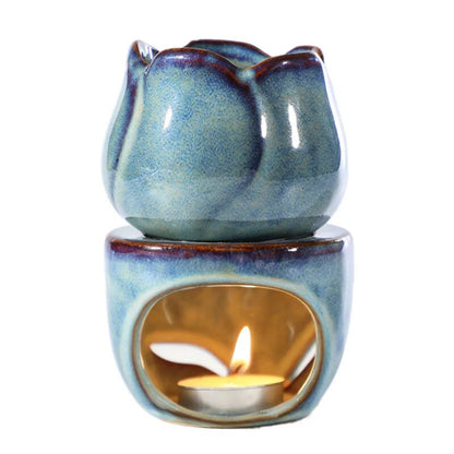 Tulips Shape Ceramic Incense Burner, Aromatherapy Oil Stove Candle Oven, Indoor Fragrance Tools