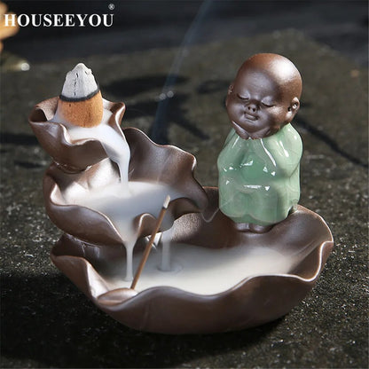 The Little Monk Backflow Incense Burner Ice Crack Glaze Ceramic Buddhist Waterfall Aroma Fragrance Censer Encens Zen Tea Room