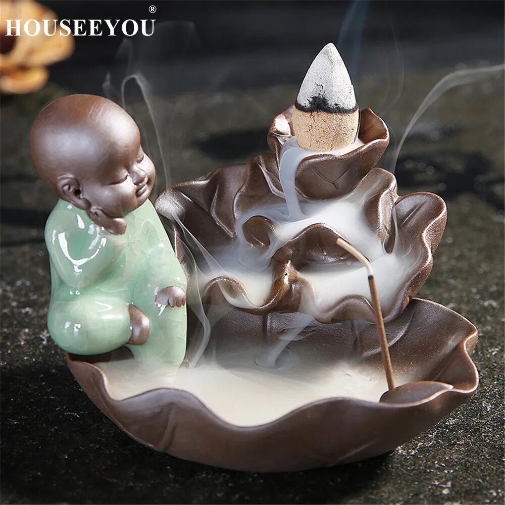 The Little Monk Backflow Incense Burner Ice Crack Glaze Ceramic Buddhist Waterfall Aroma Fragrance Censer Encens Zen Tea Room