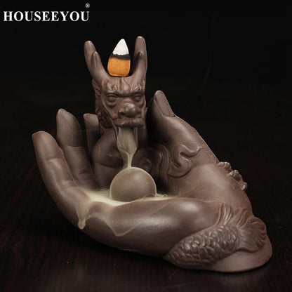 HOUSEEYOU Backflow Incense Burner Home Decor Ceramic Dragon Waterfall Incense Holder Aroma Censer Fragrance + Free Incense Cones