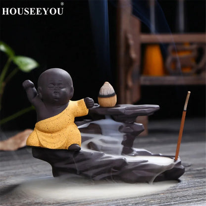 HOUSEEYOU 6 Kinds of Buddha Monk Backflow Incense Burner Stick Incense Holder Stand 2 in 1 Censer Perfume Flavor Spice Fragrance