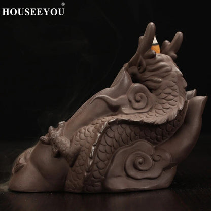 HOUSEEYOU Backflow Incense Burner Home Decor Ceramic Dragon Waterfall Incense Holder Aroma Censer Fragrance + Free Incense Cones