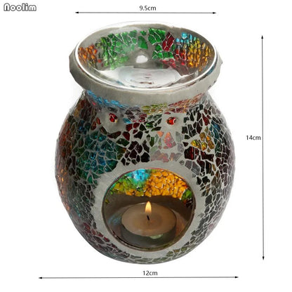 Candle Holder Wedding Living Room Decoration Glass Mosaic Candlestick Essential Oil Fragrance Scent Lamps Furnace Aromatherapy