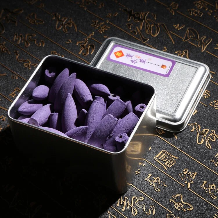 Gift Iron Box 50Pcs Natural More Flavor Backflow Incense Cones Incense Room Fragrance Aromatherapy Air Fresh Meditation