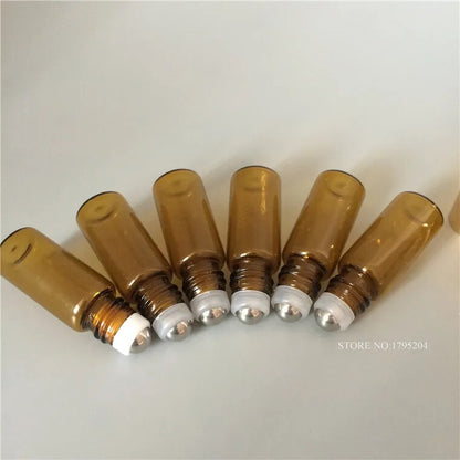 6pcs 5ml 1/6oz small Roll on amber fragrance glass bottles essential oil Glass Roller ball Aromatherapy Bottle