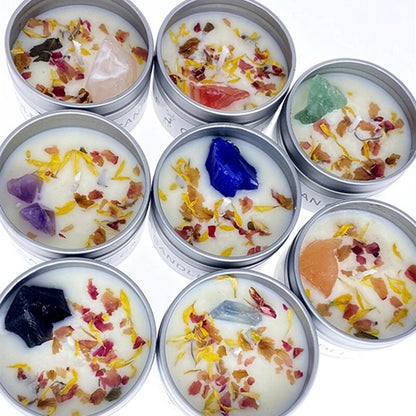 1 Pc Scented Candles Long Lasting Can Soy Candles Crystal Stone Dried Flower Inplate Can Fragrance Candle Smokeless