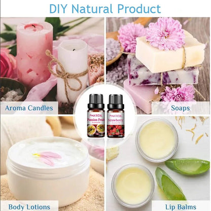 Buy 8 Get 2 Free 10ml Passion Fruit Fragrance Oil Diffuser Strawberry Mango Watermelon Coconut Flavoring Oil for Spa Soap Making