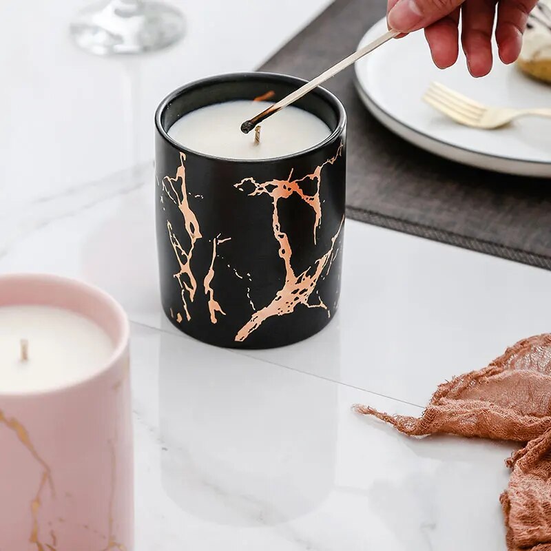 1pc Nordic Multifunctional Scented Candle Marble Pattern Cup Natural Soy Wax Aromatherapy Fragrance Girls Gifts Home Decor