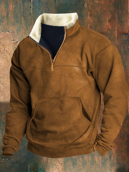 Men's Half Zipper Printed Long-sleeved Top