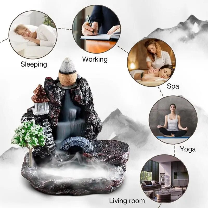 Backflow Incense Burner Ceramic Fragance Lamp Waterfall Aroma Heating Lamp Fountain Light Pot For Home Office Decoration