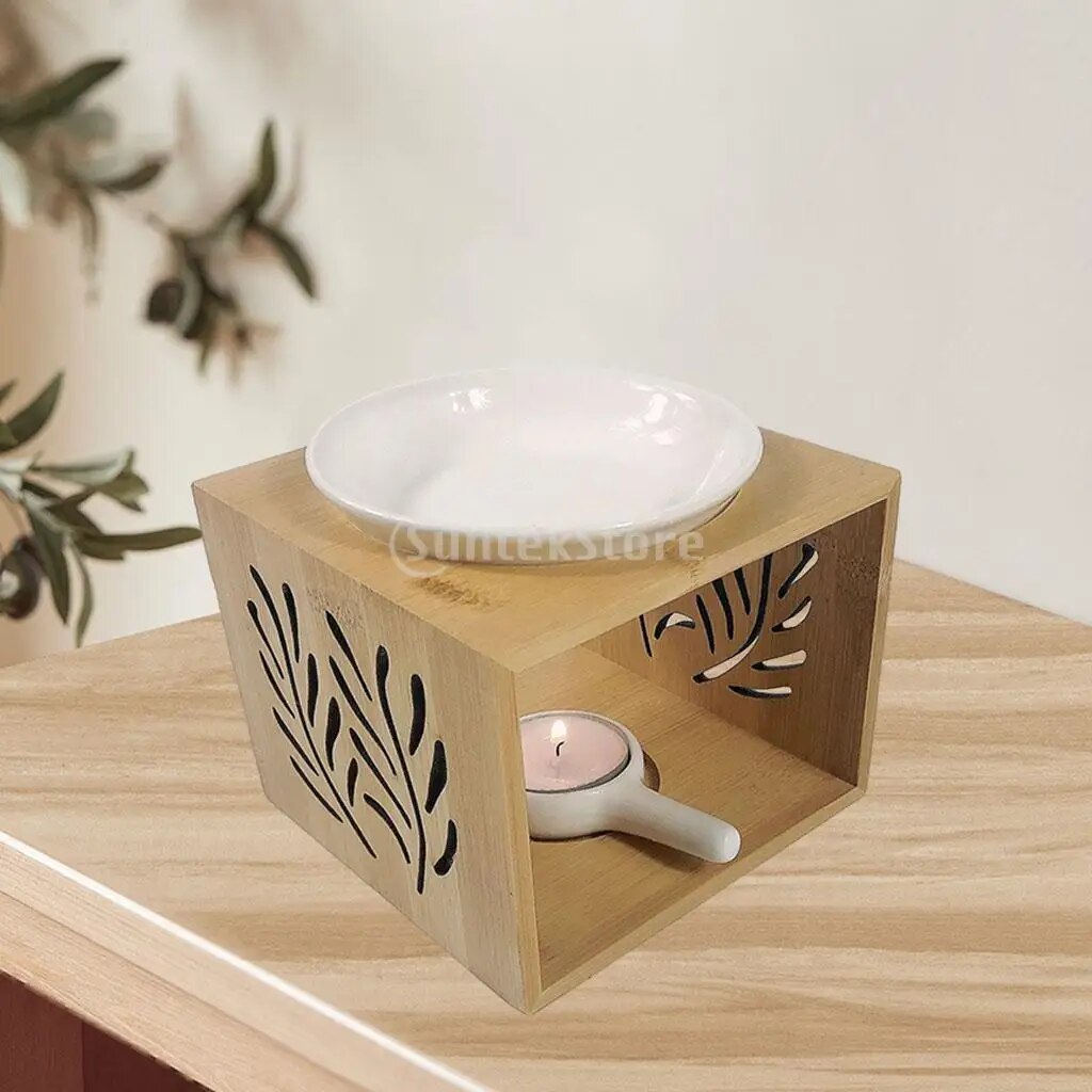 Romantic Wood Tea Light Candle Fragrance Holder Oil Home Bedroom Living Room Spa Yoga Decor Christmas Gifts
