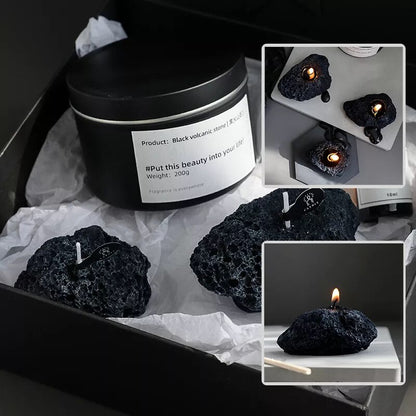 Mini Stone Shape Scented Candles Black Geometry Fragance Candle Creative Volcanic Stone Candle Gift Nordic Style Home Decor