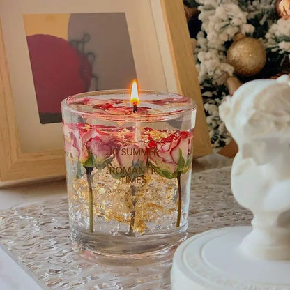 Essential Oil Aromatherapy Candle Jelly Wax True Flower Senior Girl Sleep Bedroom Durable Fragrance Decoration Set with Hand Gif