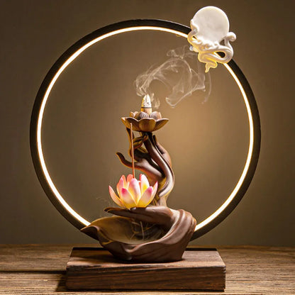 Buddha Hand Backflow Incense Burner Waterfall Incense Burner Lotus Holder Censer Fragrance Stand Ceramic Quemador Decoration