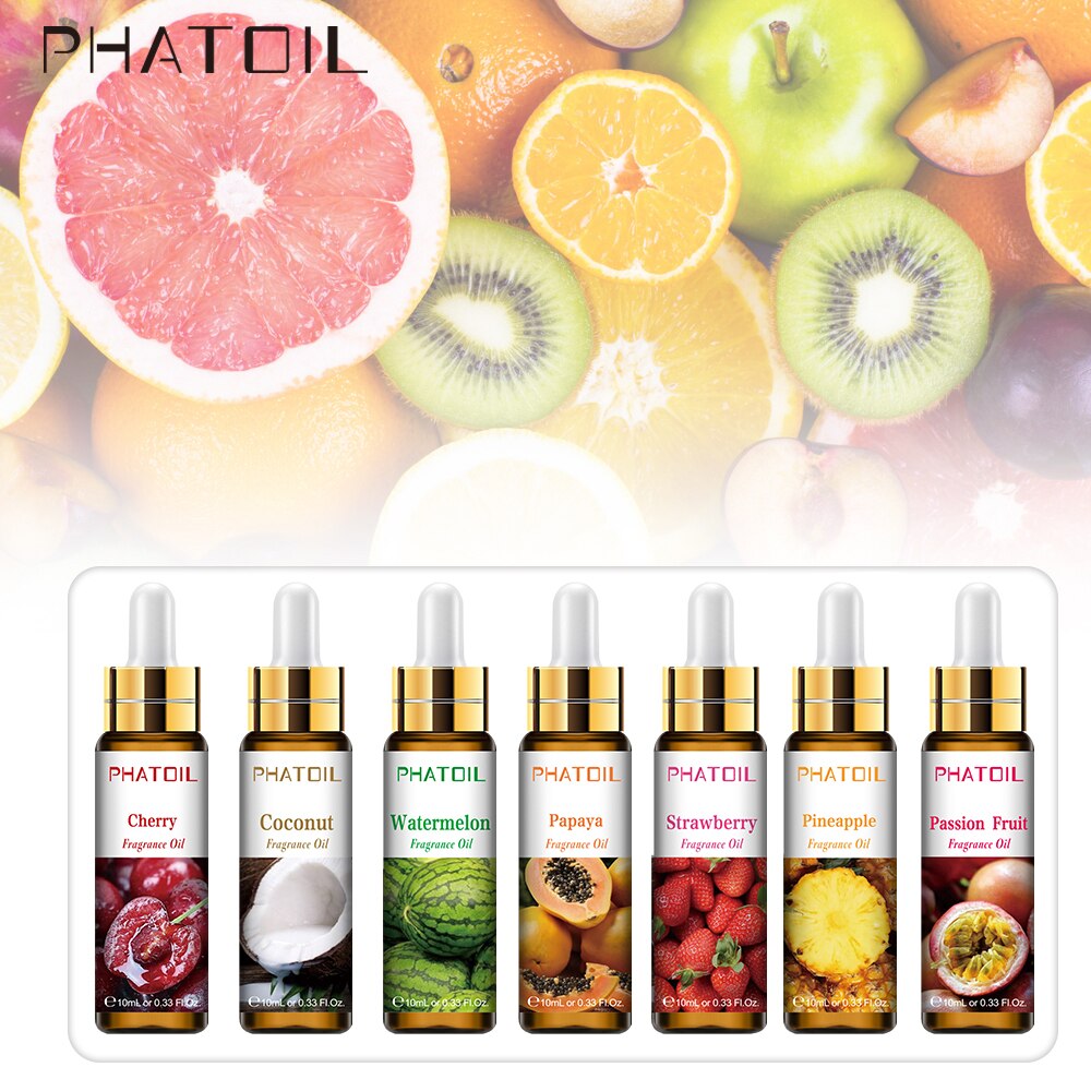 10ml Strawberry Fruit Fragrance Oil Diffuser Aroma Essential Oil with Dropper Apple Cherry Mango Lemon Pineapple Banana Coconut