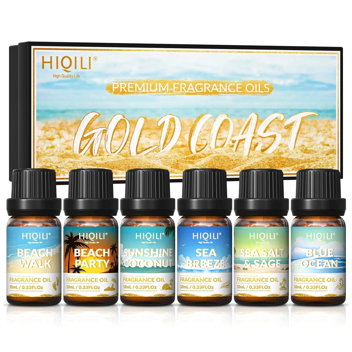 HIQILI Fragrance Oils Set-Gold Coast Theme | TOP 6 Gift Set Use for Aromatherapy,Diffuser,Humidifier,Candles | Car,Home,hotel