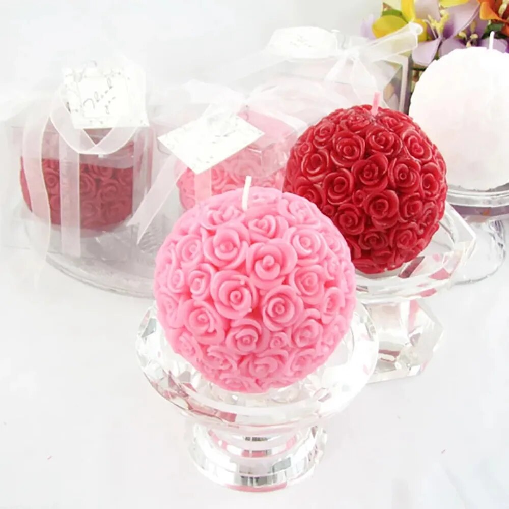 Rose Flower Ball Shape Fragrance Candle Rose Scented Candles Home Bedroom Geometric Decoration Ball Wax Fragrance Candle Gift