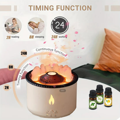 REUP Volcanic Flame Aroma Diffuser Essential Oil 360ml Portable Air Humidifier with Cute Smoke Ring Night Light Lamp Fragrance