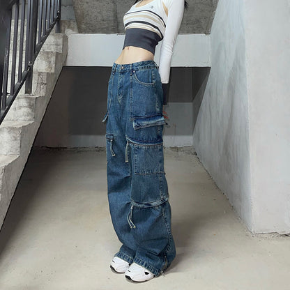 Trend Straight Leg Multi-pocket Jeans Design