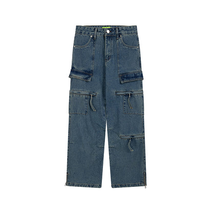 Trend Straight Leg Multi-pocket Jeans Design