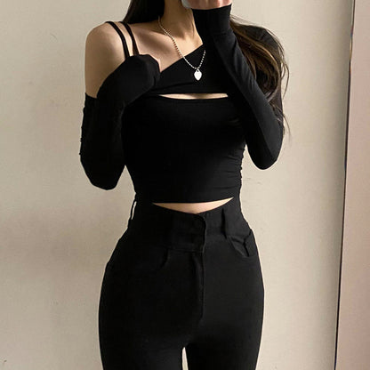 Women's Two-piece Set Of Chest Hollow Vest Long-sleeved T-shirt