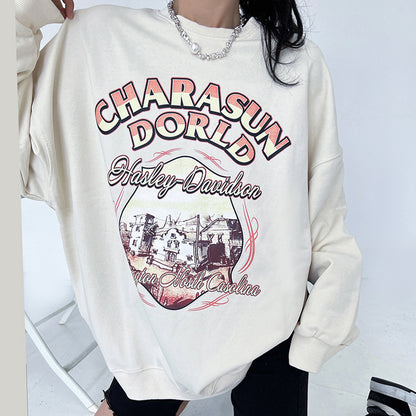 Retro Washed Old Round Neck Sweater Woman