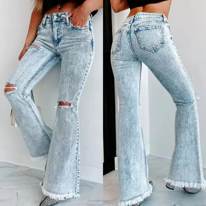 Women's Ripped Jeans Washed High Waist