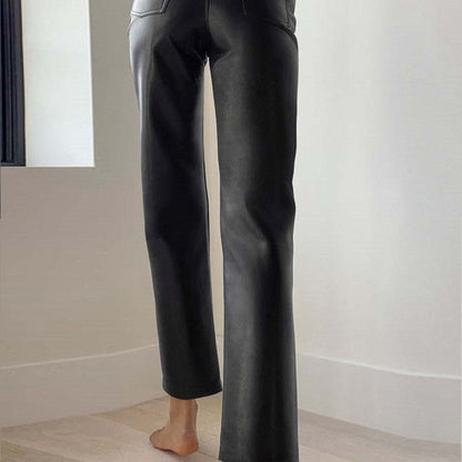 Women's High Waist Straight PU Trousers